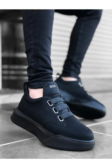 BA0160 Bantlı Erkek Yüksek Taban Siyah Spor Ayakkabı ürün görseli 1
