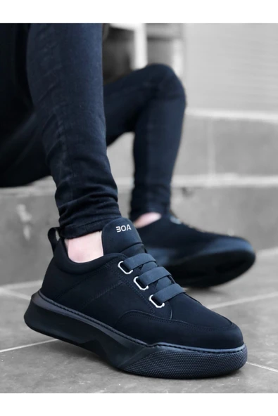 BA0160 Bantlı Erkek Yüksek Taban Siyah Spor Ayakkabı - Resim 2