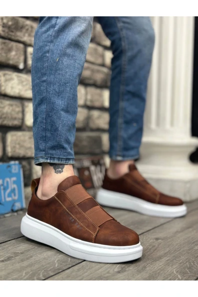 BA0307 BOA Kalın Yüksek Taban Çift Bant Taba Beyaz Erkek Ayakkabı ürün görseli 1