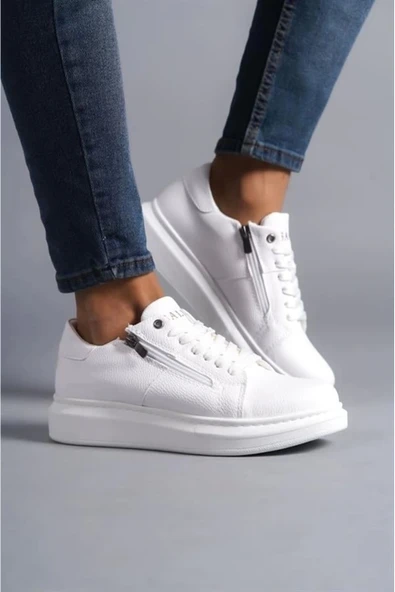 Slw155 Warrior Bağcıklı Ve Fermuarlı Cilt Erkek Günlük Sneaker Ayakkabı Bt Beyaz ürün görseli 1