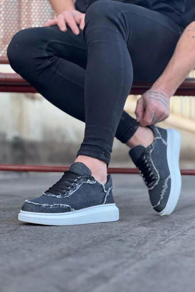 Wg018 Gri Kot Kumaş Erkek Casual Ayakkabı - 2