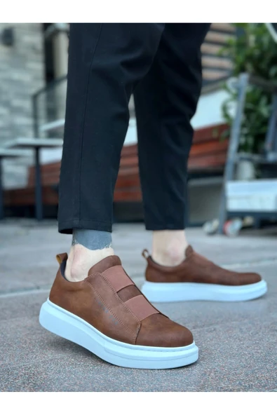 BA0307 BOA Kalın Yüksek Taban Çift Bant Taba Beyaz Erkek Ayakkabı - Resim 3