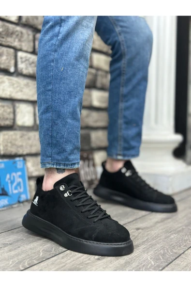 BA0331 Bağcıklı Erkek Yüksek Taban Siyah Süet Siyah Taban Spor Ayakkabı ürün görseli 1