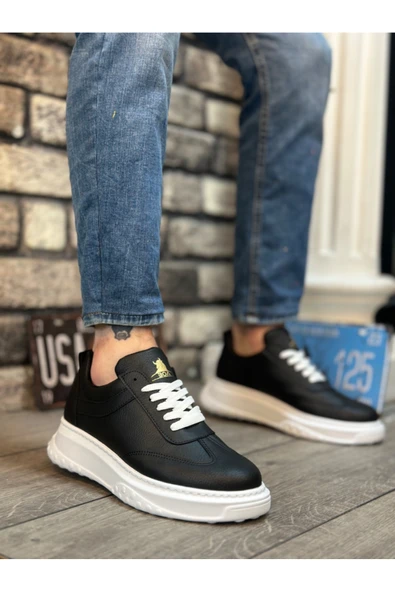 BA0327 BOA Kalın Yüksek Taban Siyah Bağcıklı Spor Erkek Ayakkabı ürün görseli 1