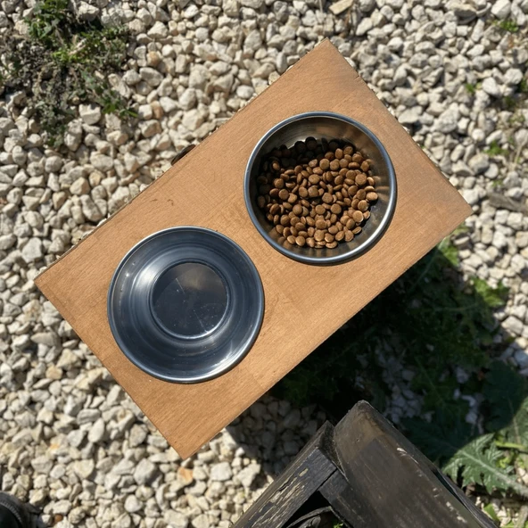 Masif Ahşaptan Kedi Mama ve Su Kabı (Çekmeceli Tasarım) - 3