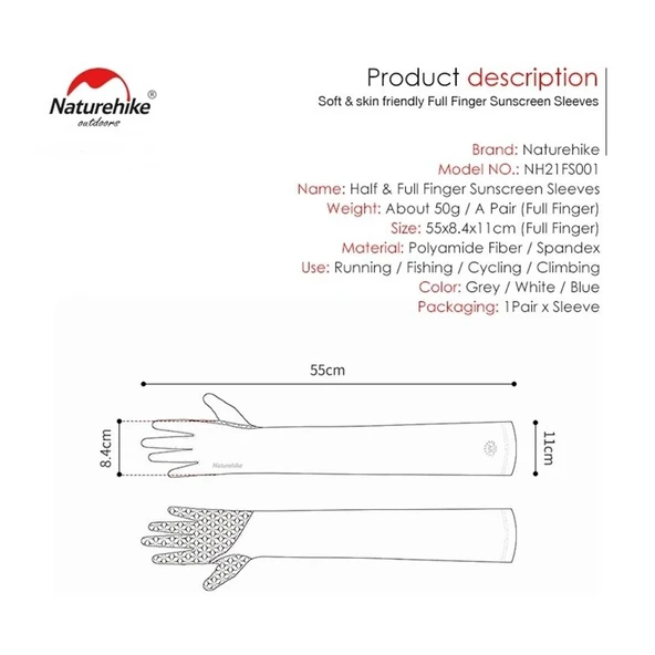 Naturehike UPF50+ Full Finger Güneş Koruma Kollukları - 11