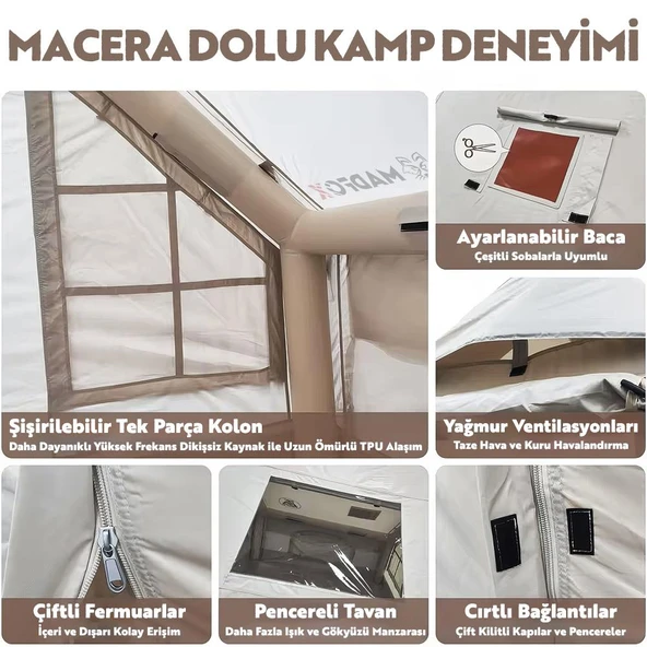 Madfox Bigless Glamping Cotton Inflatable Şişme Çadır [ Baca Çıkışlı ] - 8