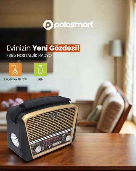 Polosmart FS95 Nostajik Işıldaklı Radyo Siyah