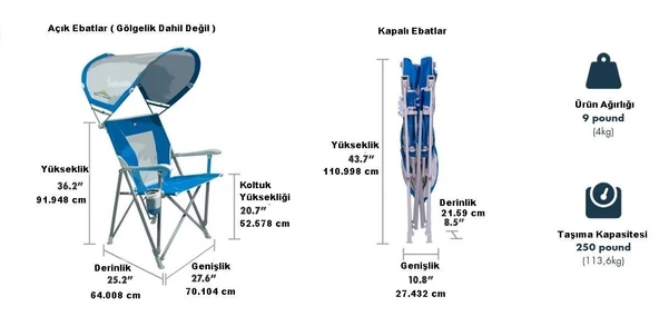 Gci Outdoor SunShade Captain's Chair Güneşlikli  Katlanır Plaj Sandalyesi - 5