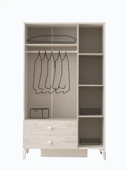 Petra 3 Kapaklı Aynalı Elbise Dolabı Gardrop 120x55x200 - 4