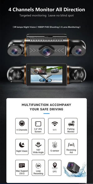 MB-5900 YENİ PREMİUM 4 KAMERALI  FULL HD 1080 P GENİŞ AÇI ARAÇ KAYIT KAMERASI - 3