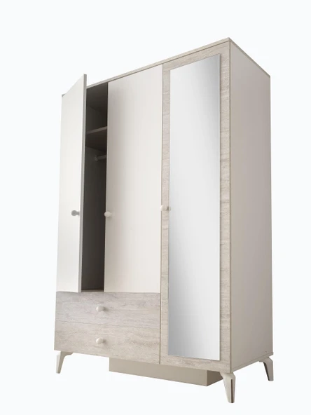 Petra 3 Kapaklı Aynalı Elbise Dolabı Gardrop 120x55x200 - 3