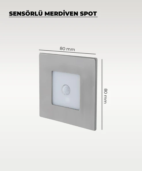 3W Krom Kare Sensörlü Sıva Altı Merdiven Spot 3200K (Sarı Işık) - 2