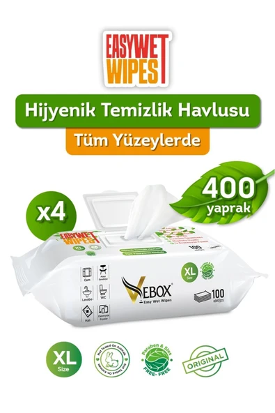 Vebox Easy Wet Wipes Yüzey Temizleme Havlusu 4x100 400 Yaprak