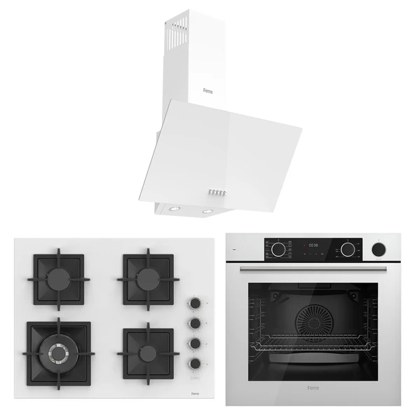 Ferre Fryart&Steamart Sc serisi Wok'lu Beyaz 3'lü Ankastre Set ( xe64cb-sc406-d087 )