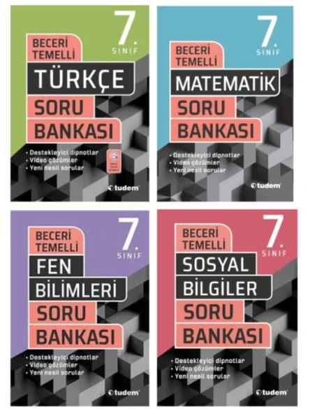 TUDEM YAYINLARI 7.SINIF BECERİ TEMELLİ TÜRKÇE - MATEMATİK - FEN BİLİMLERİ - SOSYAL BİLGİLER SORU BANKASI ürün görseli