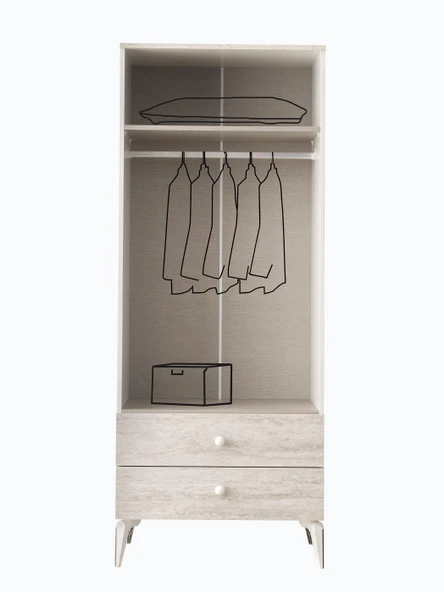 Petra 2 Kapaklı Aynalı Elbise Dolabı Gardrop 120x55x200 - 4