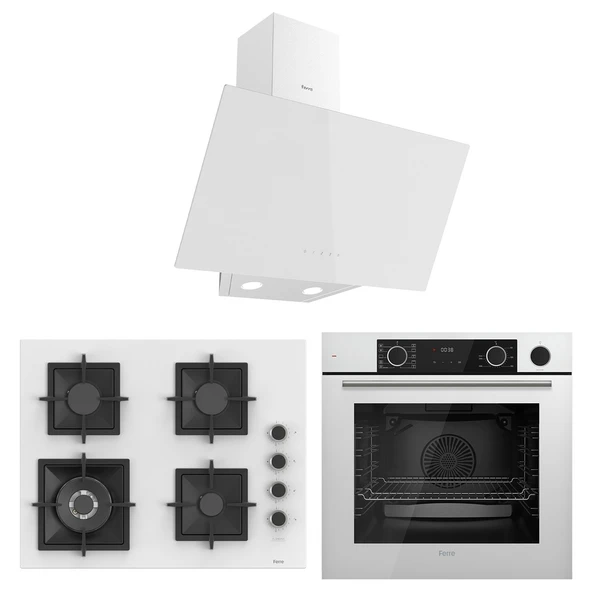 Ferre Fryart&Steamart Sc serisi Wok'lu Beyaz 3'lü Ankastre Set ( xe64cb-sc406-d078 )