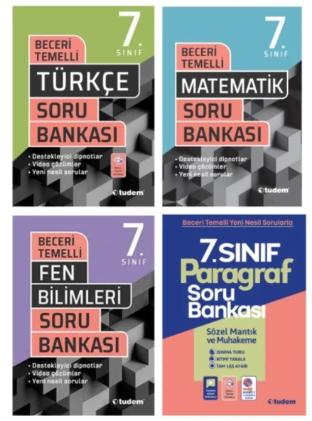 TUDEM YAYINLARI 7.SINIF BECERİ TEMELLİ TÜRKÇE - MATEMATİK - FEN BİLİMLERİ - PARAGRAF SORU BANKASI