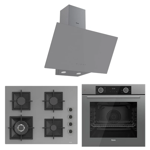 Ferre Fryart Sc serisi Wok'lu Gri 3'lü Ankastre Set ( xe63cpr-sc408-d079 ) ürün görseli 1