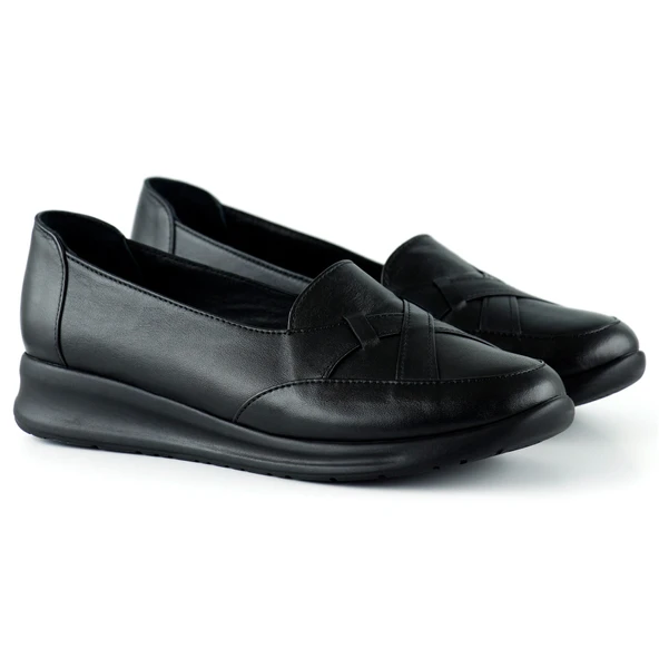 Erkan Saçmacı Mammina Siyah Hakiki Deri Çapraz Bant Detaylı Slip-On Günlük Ayakkabı - 4