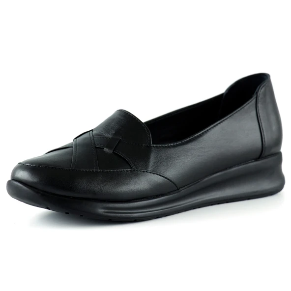 Erkan Saçmacı Mammina Siyah Hakiki Deri Çapraz Bant Detaylı Slip-On Günlük Ayakkabı