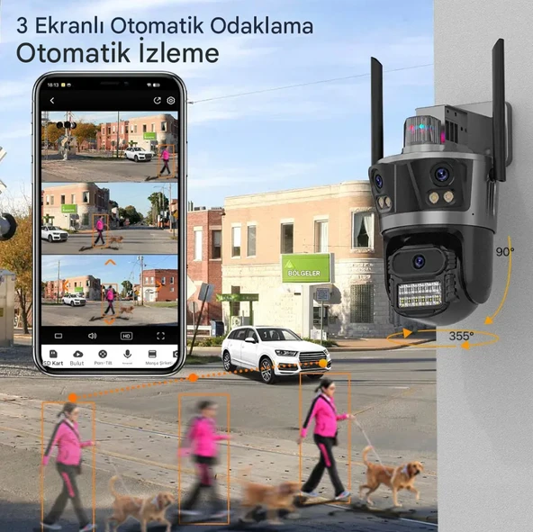 QASUL 6K 12MP Full Hd Video Gece Görüş Wifi Açık Akıllı Ev Güvenlik PTZ IP Alarmlı Kamera - 3