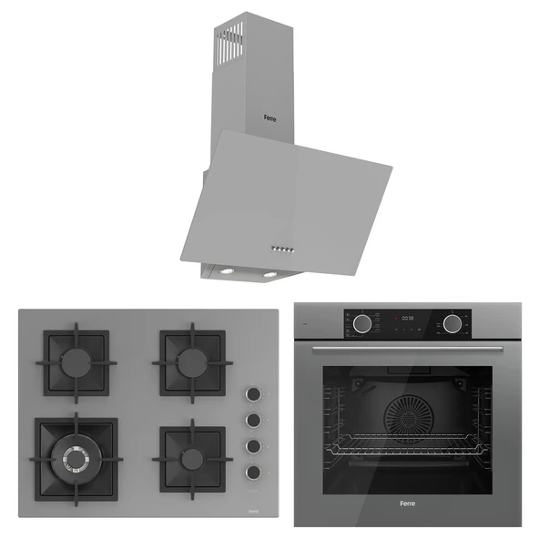 Ferre Fryart Sc serisi Wok'lu Gri 3'lü Ankastre Set ( xe63cpr-sc408-d088 ) ürün görseli 1