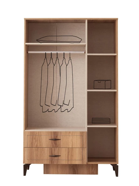 Hazar 3 Kapılı 2 Çekmeceli Gardırop Elbise Dolabı 120x47x200 - 4