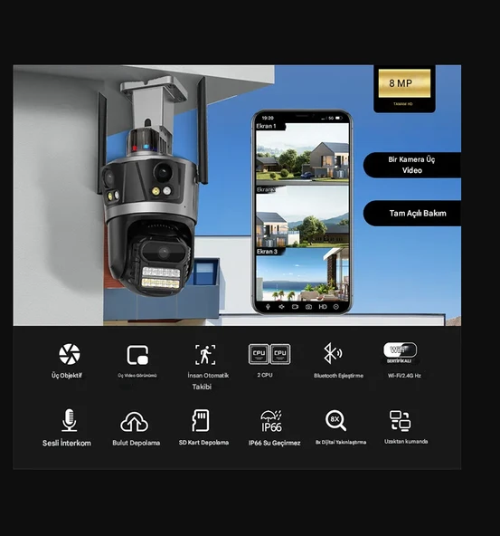 QASUL 6K 12MP Full Hd Video Gece Görüş Wifi Açık Akıllı Ev Güvenlik PTZ IP Alarmlı Kamera - 2