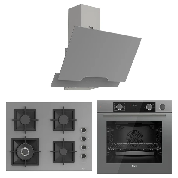 Ferre Fryart&Steamart Sc serisi Wok'lu Gri 3'lü Ankastre Set ( xe64cpr-sc408-d065 )