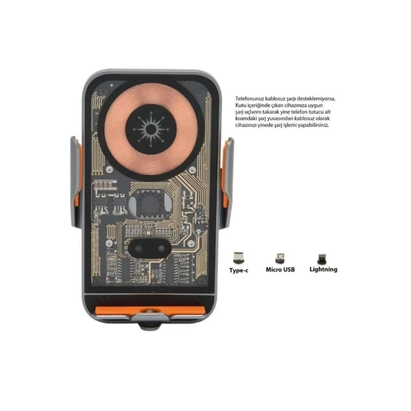 PRO-L15 Kablosuz Şarj Destekli Güçlü Klipsli Şık Araç Telefon Tutucu - 3