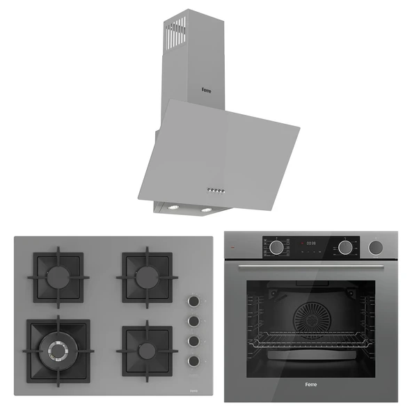 Ferre Fryart&Steamart Sc serisi Wok'lu Gri 3'lü Ankastre Set ( xe64cpr-sc408-d088 )