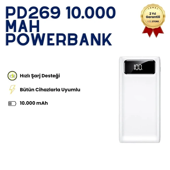 PD269 10000 mAh Hızlı Şarj Powerbank – Taşınabilir Güç, Çift Çıkış, Güvenli ve Ultra Hafif Powerbank ürün görseli 1