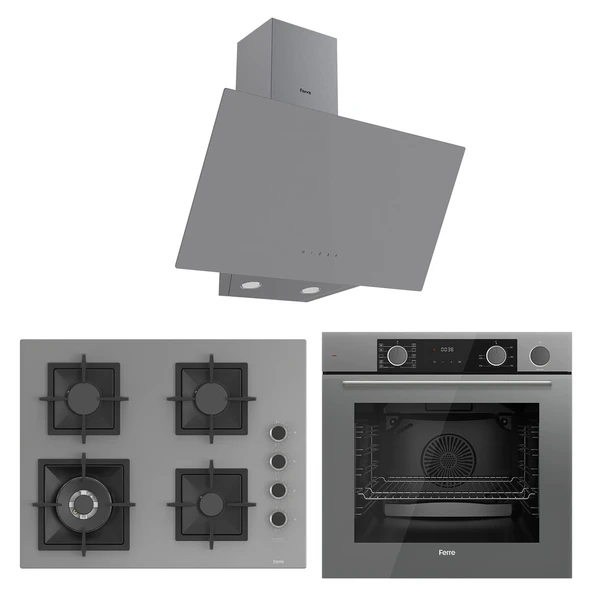 Ferre Fryart&Steamart Sc serisi Wok'lu Gri 3'lü Ankastre Set ( xe64cpr-sc408-d079 )