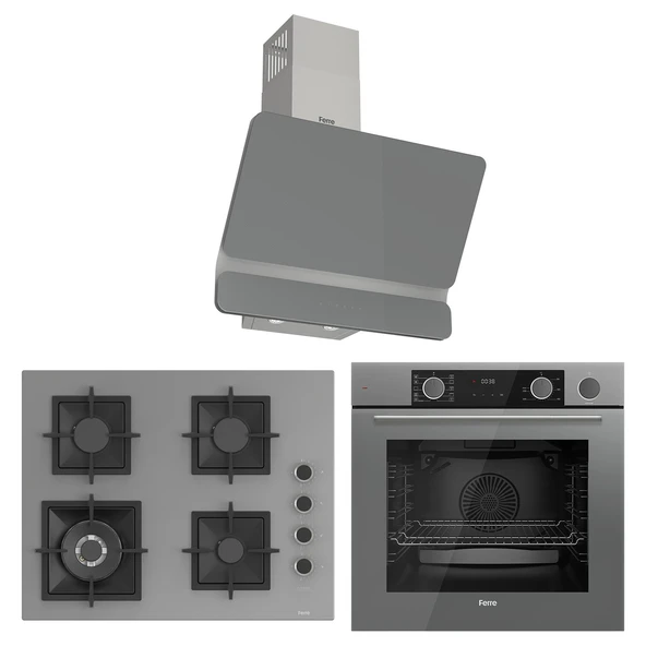 Ferre Fryart&Steamart Sc serisi Wok'lu Gri 3'lü Ankastre Set ( xe64cpr-sc408-d082 )