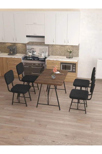Hayat 70x110cm Sabit Amalfi Mutfak Masası, Mutfak Masası Takımı, Yemek Masası, 4 Siyah Sandalye - 3