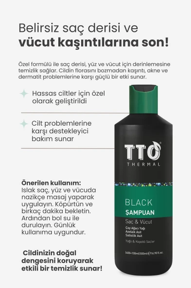 Tto Saç Ve Vücut Şampuanı 500 ml Black ( Çay Ağacı Yağı / Tea Tree Oıl) - 5