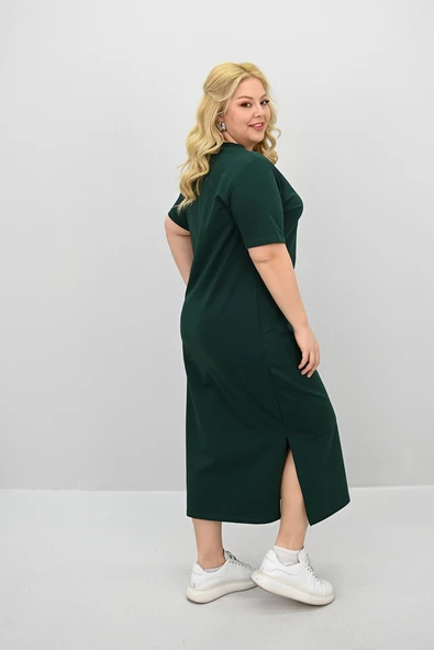 Kadın Büyük Beden Kısa Kollu Yırtmaç Detaylı Basic Elbise 5309-25