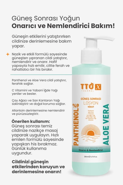 TTO X Aloe Vera Losyon Güneş Sonrası Bakım, Nemlendirici, Ferahlatıcı, Yatıştırıcı 200 ml - 3