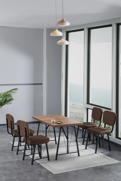 Hayat 70x110cm Sabit Atlantik Mutfak Masası, Mutfak Masası Takımı, Yemek Masası, 4 Kahve Sandalye