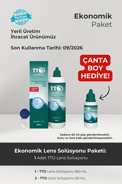 TTO 360 ml Lens Solüsyonu Çanta Boy 60 ml Çanta Boy Hediye Son Kullanım Tarihi: 09.2026