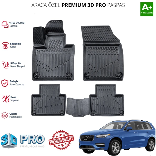 VOLVO XC90 ARACA ÖZEL 3D PASPAS 2017 2018 2019 2020 2021 2022 2023 2024 ürün görseli 1