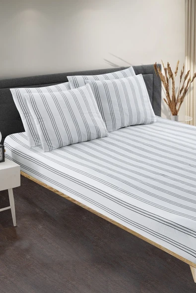 Çizgili Lastikli Çarşaf ve Yastık Kılıfı Çift Kişilik - Tek Kişilik -Battal ürün görseli 1