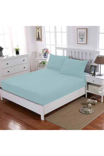 Çift Kişilik Lastikli Çarşaf 2 Adet Yastık Kılıfı 160x200 Mint ürün görseli 1