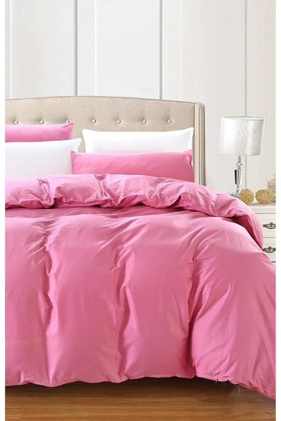Tek Kişilik Yorgan Kılıfı Pamuklu Nevresim 160x220 Düz Renk Pembe