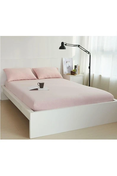 Çift Kişilik Lastikli Çarşaf 2 Adet Yastık Kılıfı 160x200 Pudra ürün görseli 1