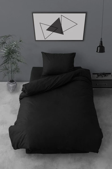 Ranforce Tek Kişilik Lastikli Çarşaflı Nevresim Takımı Simple Siyah - 3