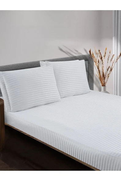 Çizgili Saten Lastikli Çarşaf Seti + Yastık Kılıfı Çift Kişilk - Tek Kişilik ürün görseli 1