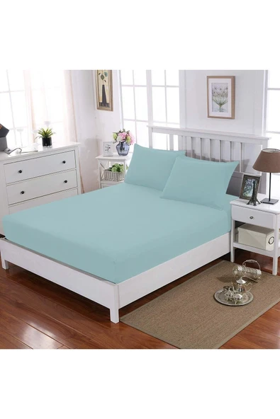 Çift Kişilik Lastikli Çarşaf + 2 Adet Yastık Kılıfı 160x200 Mint